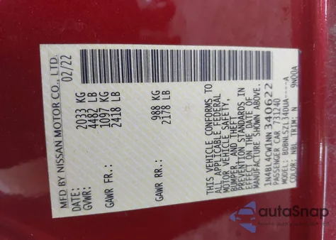 2022 Nissan Altima Sr from USA, damaged, VIN 1N4BL4CW1NN340622